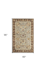 5' X 8' Grey Or Mocha Floral Bordered Wool Indoor Area Rug - Homeroots - Flyclothing LLC