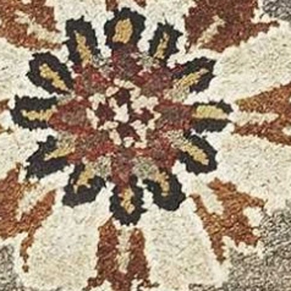 5' X 8' Grey Or Mocha  Floral Bordered Wool Indoor Area Rug - Homeroots