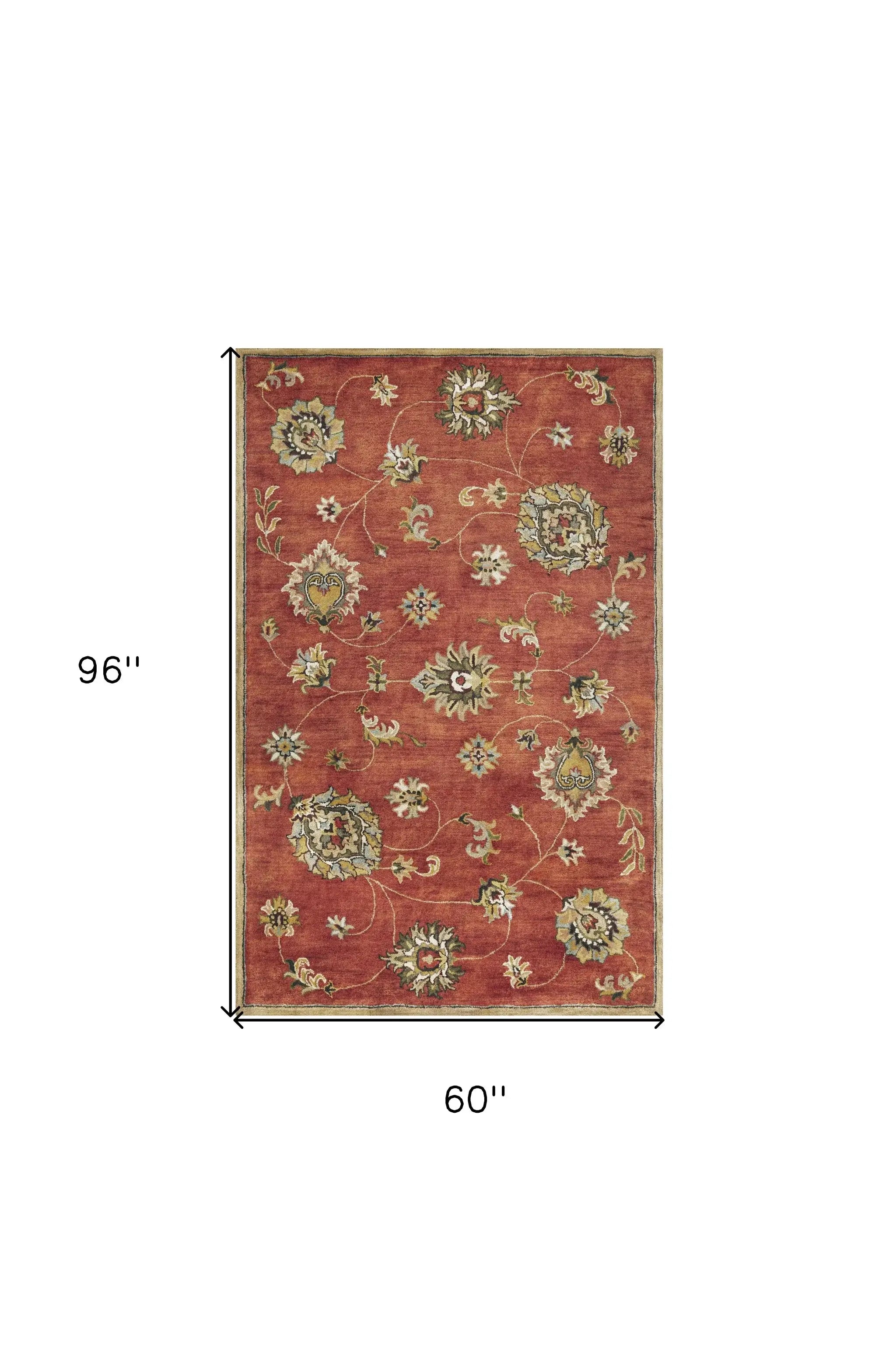 5' X 8' Sienna Floral Vine Wool Indoor Area Rug - Homeroots - Flyclothing LLC
