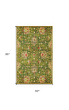 5' X 8' Green and Red Wool Floral Vines Hand Tufted Area Rug - Homeroots