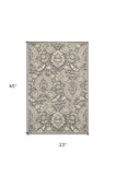 2' X 4' Gray and Ivory Floral Area Rug - Homeroots