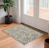 2' X 4' Gray and Ivory Floral Area Rug - Homeroots