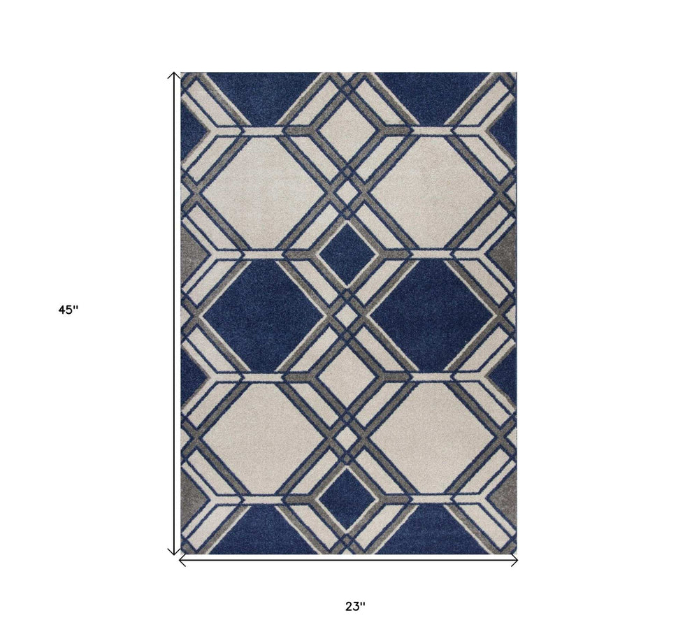 2' X 3' Blue Geometric Area Rug - Homeroots - Flyclothing LLC