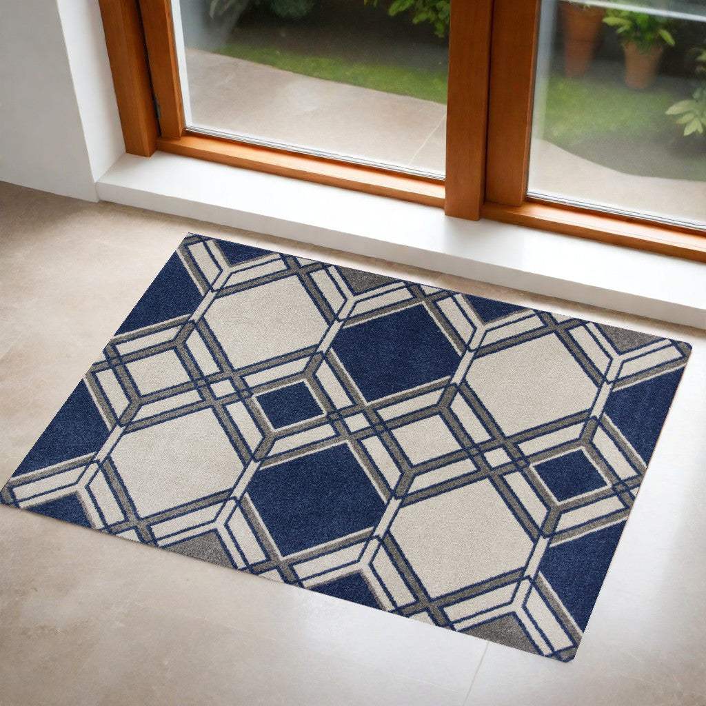 2' X 3' Blue Geometric Area Rug - Homeroots - Flyclothing LLC