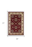 2' X 3' Red Ivory Machine Woven Floral Traditional Indoor Accent Rug - Homeroots - Flyclothing LLC
