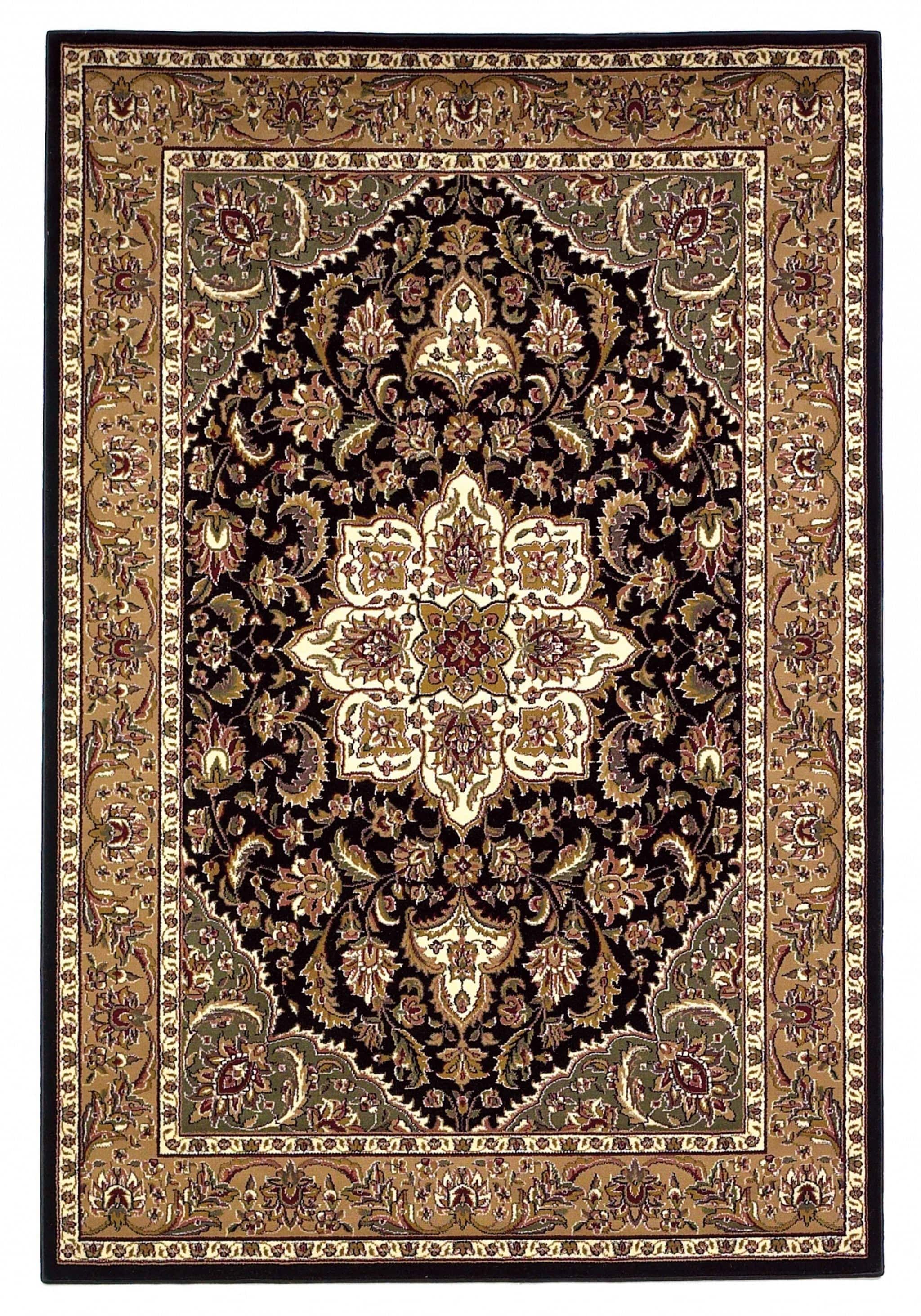 2' X 3' Beige And Black Floral Medallion Area Rug - Homeroots