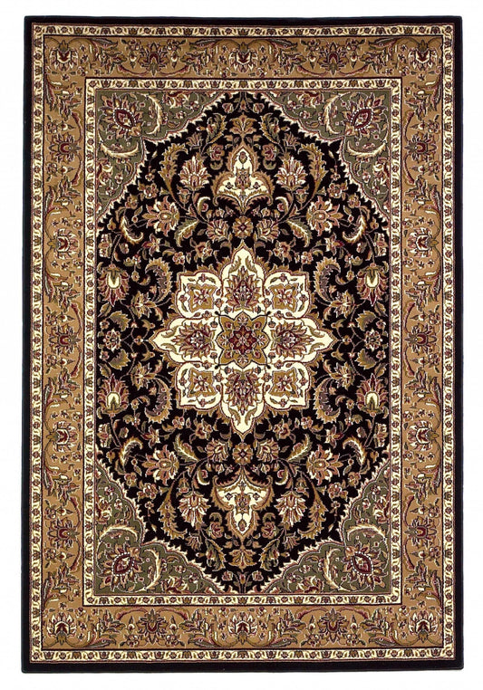 2' X 3' Beige And Black Floral Medallion Area Rug - Homeroots