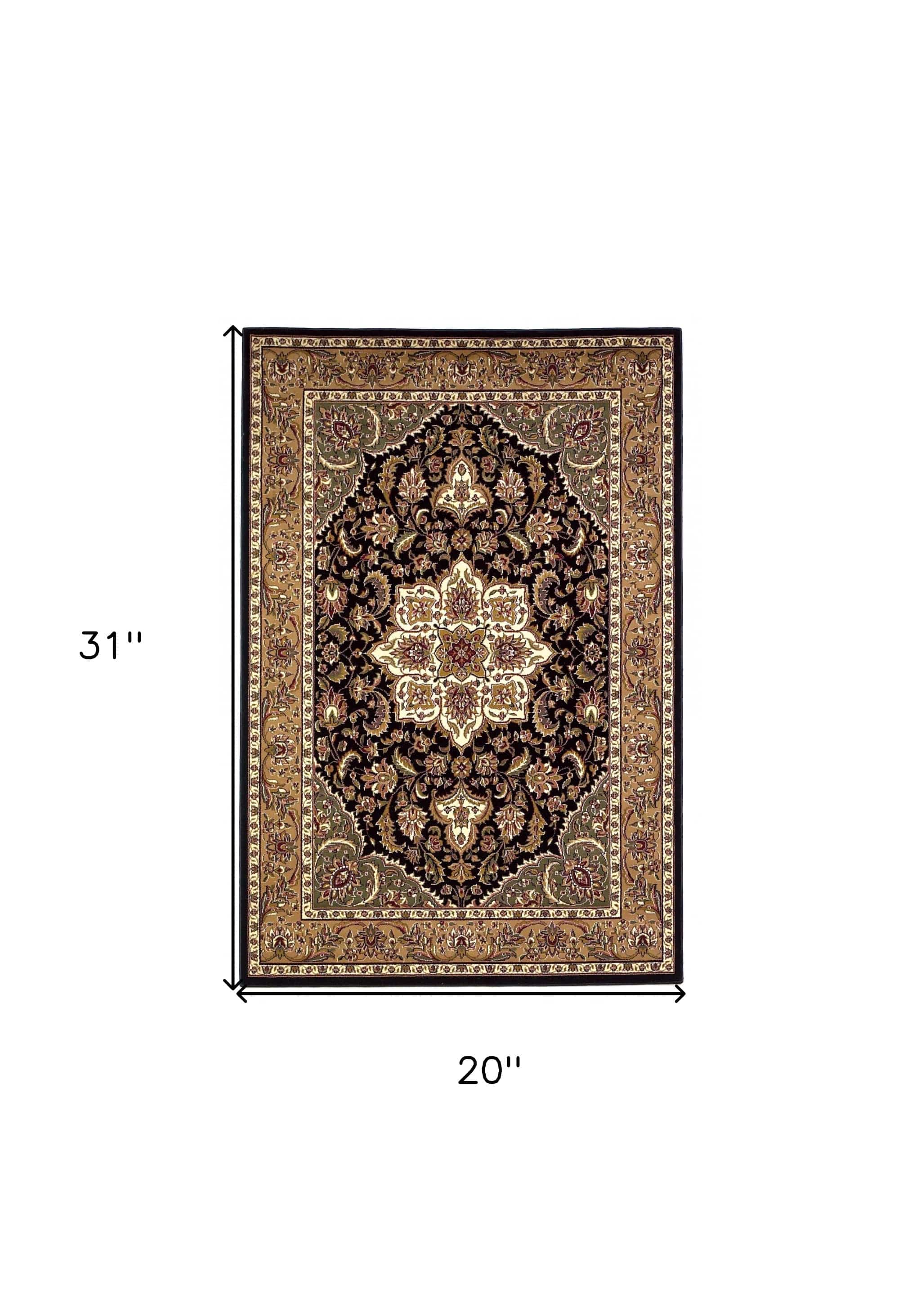 2' X 3' Beige And Black Floral Medallion Area Rug - Homeroots