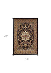 2' X 3' Beige And Black Floral Medallion Area Rug - Homeroots