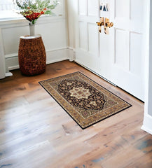 2' X 3' Beige And Black Floral Medallion Area Rug - Homeroots
