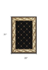 2' X 3' Black Machine Woven Hand Carved Fleur De Lis Indoor Accent Rug - Homeroots - Flyclothing LLC