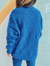 Diamond Round Neck Long Sleeve Sweater - Trendsi - Flyclothing LLC