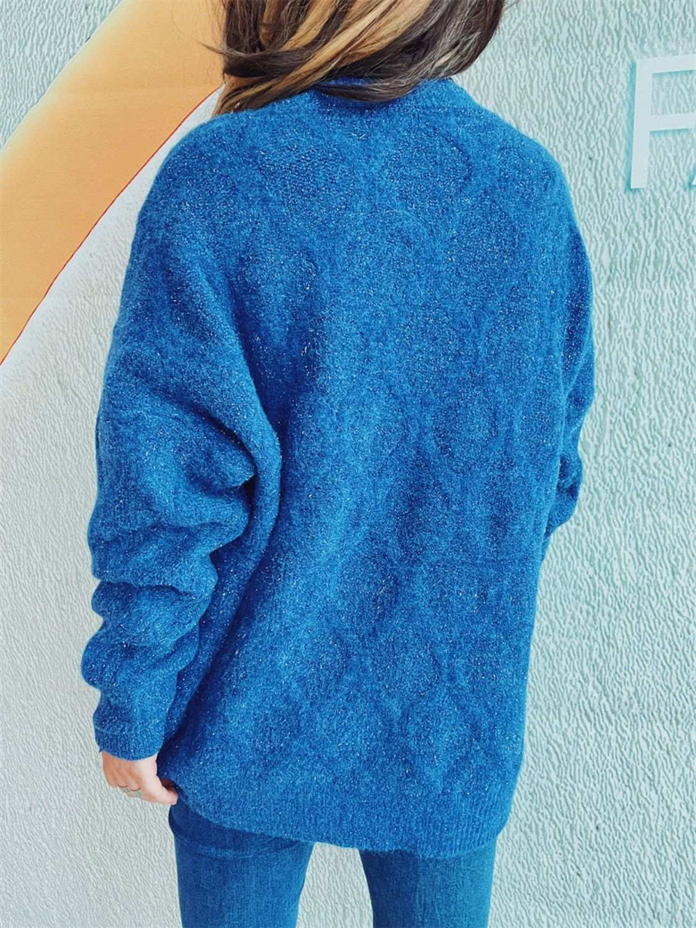 Diamond Round Neck Long Sleeve Sweater - Trendsi - Flyclothing LLC