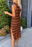 Slit Striped Round Neck Sleeveless Midi Dress - Trendsi - Flyclothing LLC