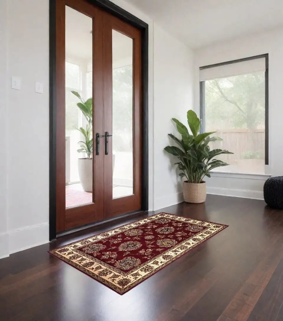 2' X 3' Red And Ivory Floral Area Rug - Homeroots