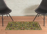 2' X 3' Green Taupe Machine Woven Floral Traditional Indoor Accent Rug - Homeroots