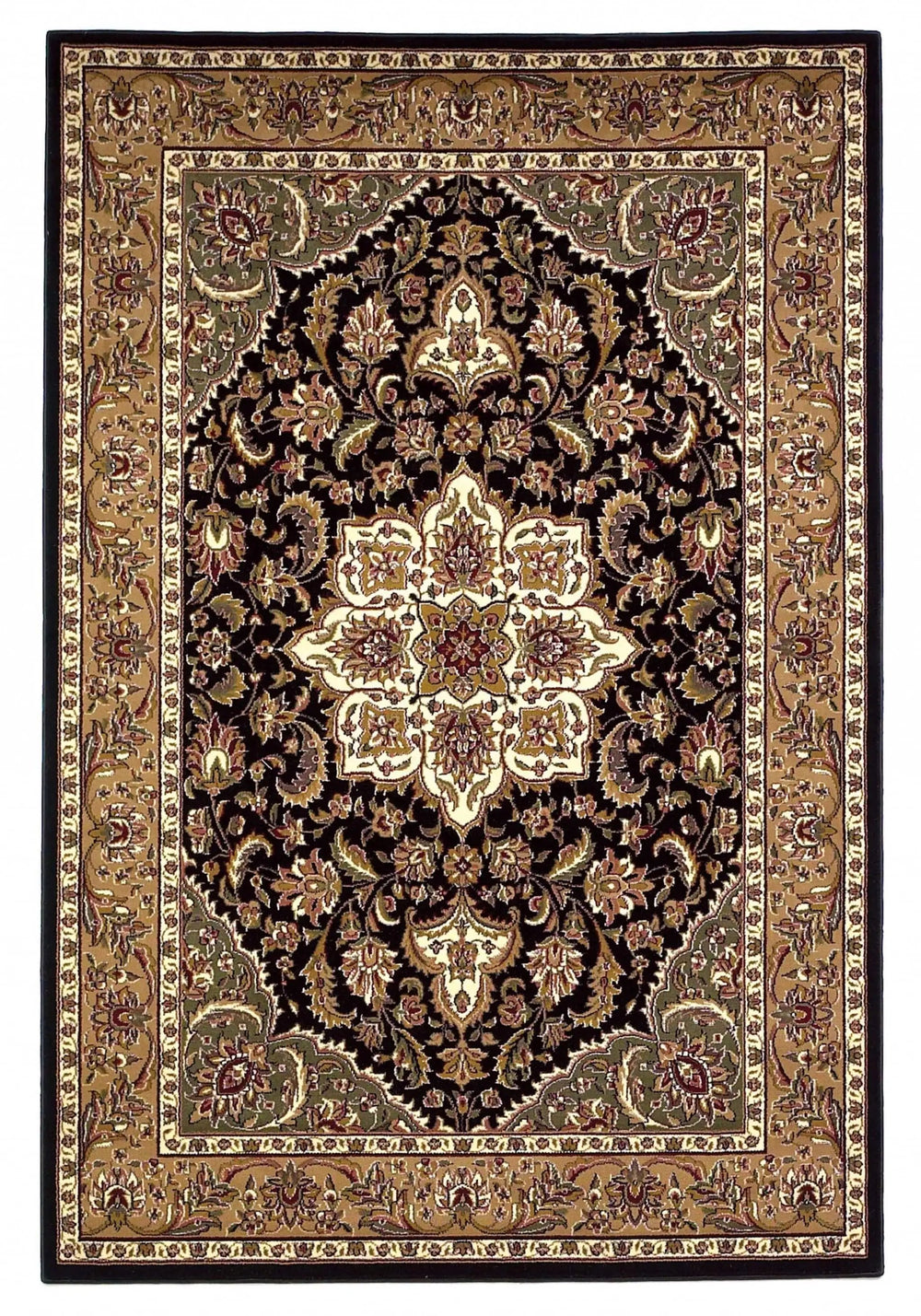 2' X 3' Black Beige Machine Woven Floral Medallion Indoor Accent Rug - Homeroots