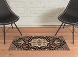 2' X 3' Black Beige Machine Woven Floral Medallion Indoor Accent Rug - Homeroots