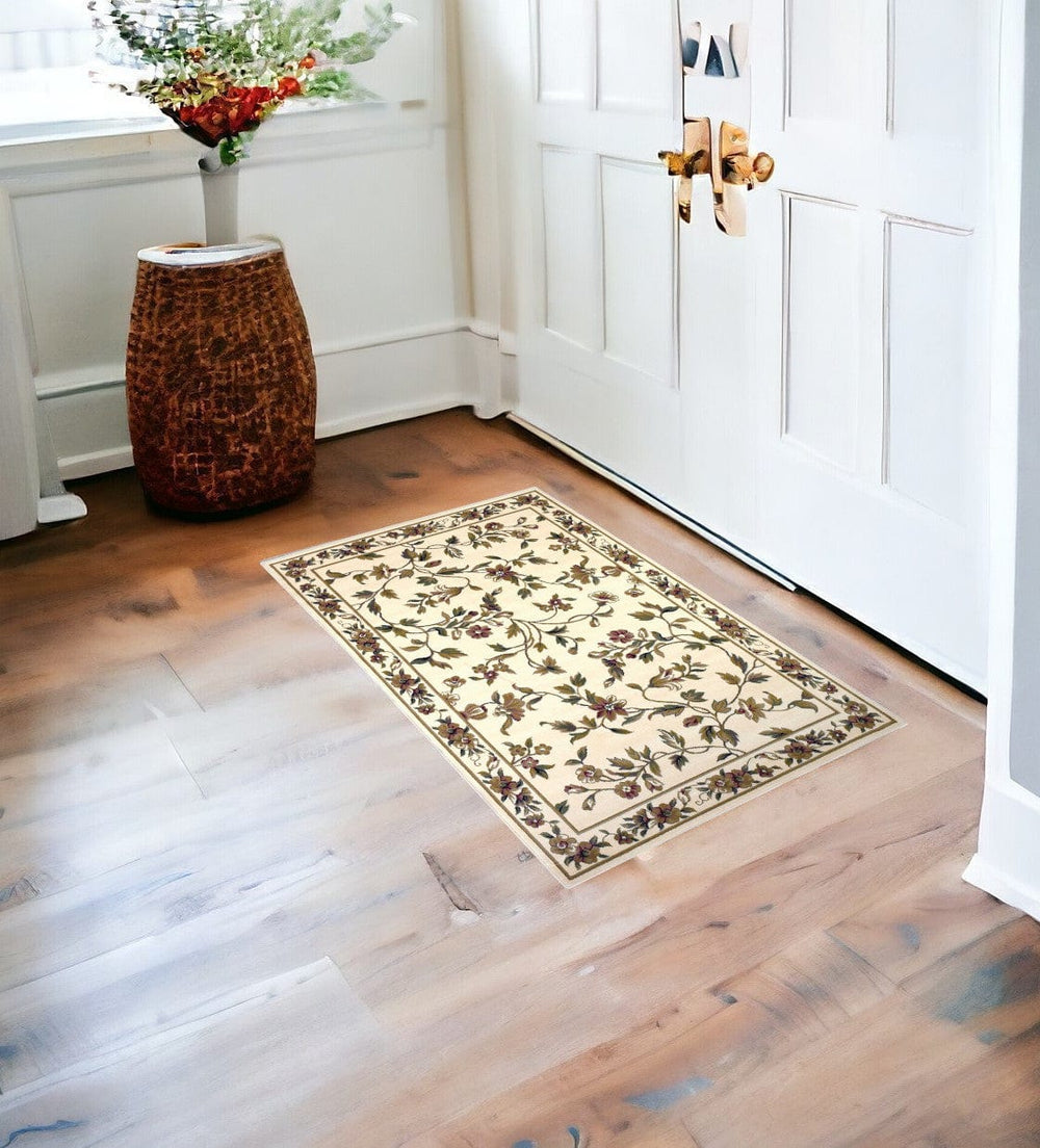 2' X 3' Ivory Machine Woven Floral Vines Indoor Accent Rug - Homeroots