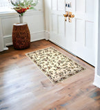 2' X 3' Ivory Machine Woven Floral Vines Indoor Accent Rug - Homeroots