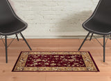 2' X 3' Red Beige Machine Woven Floral Traditional Indoor Accent Rug - Homeroots