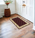 2' X 3' Red Machine Woven Hand Carved Fleur De Lis Indoor Accent Rug - Homeroots