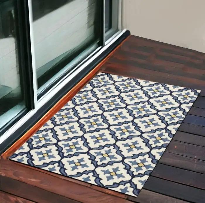 2' X 3' Ivory and Blue Moroccan Handmade Indoor Outdoor Area Rug - Homeroots