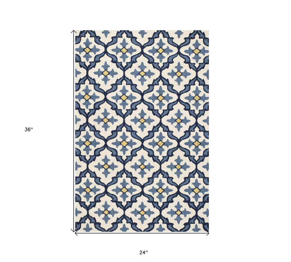 2' X 3' Ivory and Blue Moroccan Handmade Indoor Outdoor Area Rug - Homeroots - Flyclothing LLC