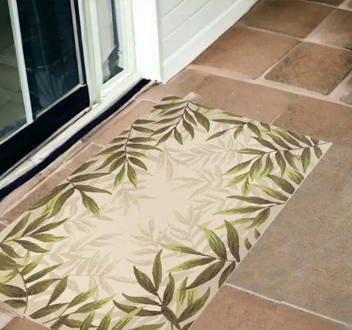 2' X 3' Beige Floral Handmade Indoor Outdoor Area Rug - Homeroots