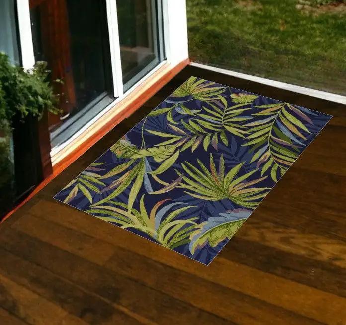 2' X 3' Blue Floral Handmade Indoor Outdoor Area Rug - Homeroots
