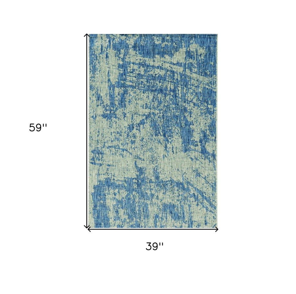 3' X 5' Blue and Green Abstract Indoor Outdoor Area Rug - Homeroots - Flyclothing LLC