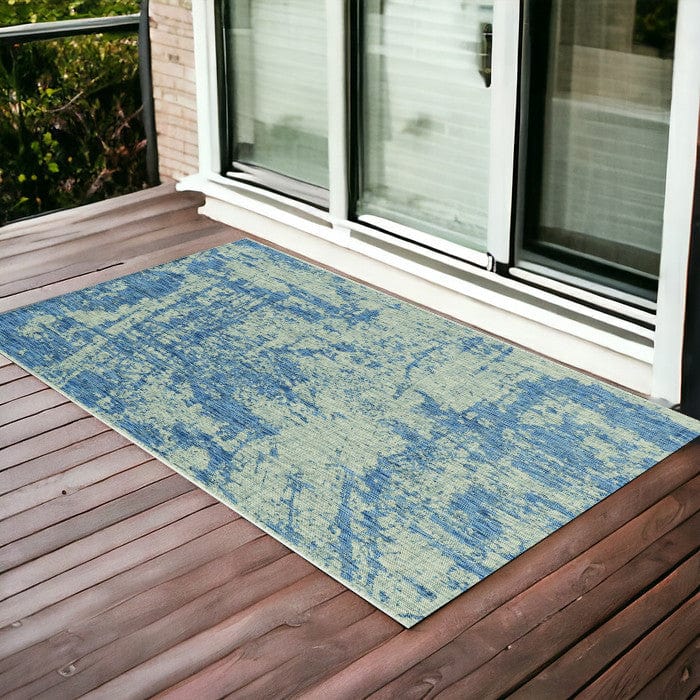 3' X 5' Blue and Green Abstract Indoor Outdoor Area Rug - Homeroots