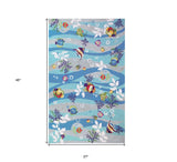 2' X 4' Blue Fish and Coral Hand Tufted Area Rug - Homeroots