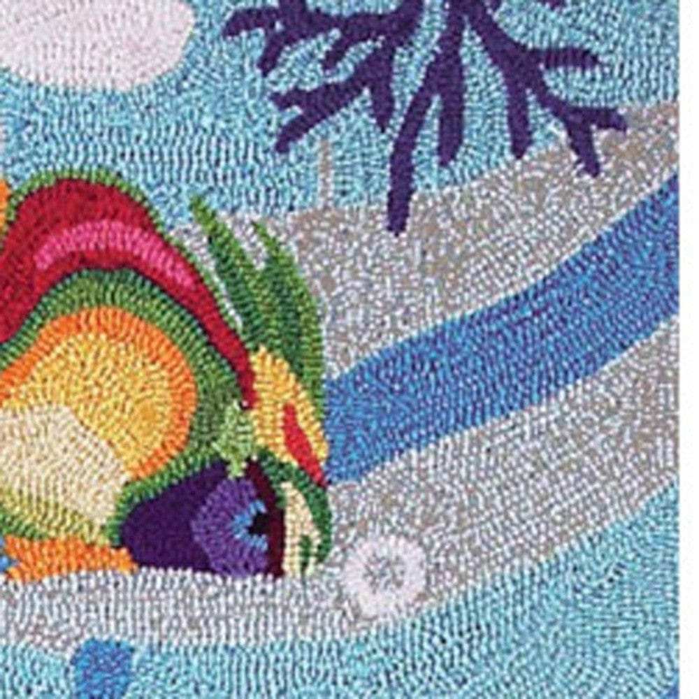 2' X 4' Blue Fish and Coral Hand Tufted Area Rug - Homeroots - Flyclothing LLC