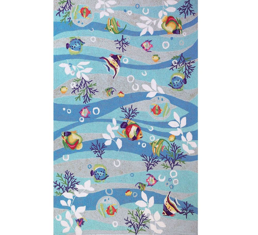 2' X 4' Blue Fish and Coral Hand Tufted Area Rug - Homeroots - Flyclothing LLC