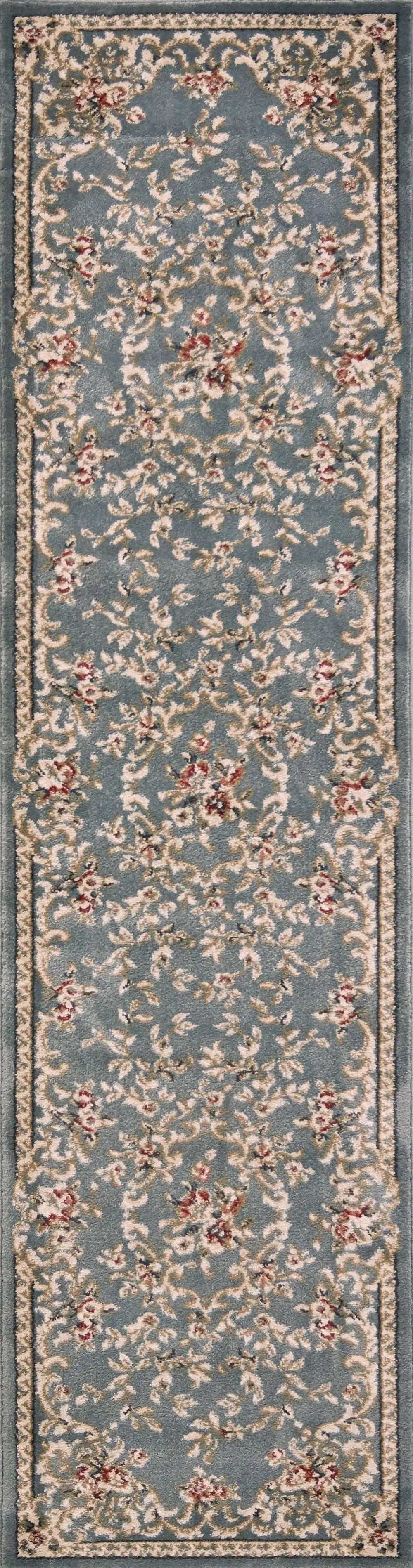 8' Slate Blue Bordered Floral Indoor Runner Rug - Homeroots - Flyclothing LLC