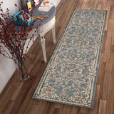 8' Slate Blue Bordered Floral Indoor Runner Rug - Homeroots