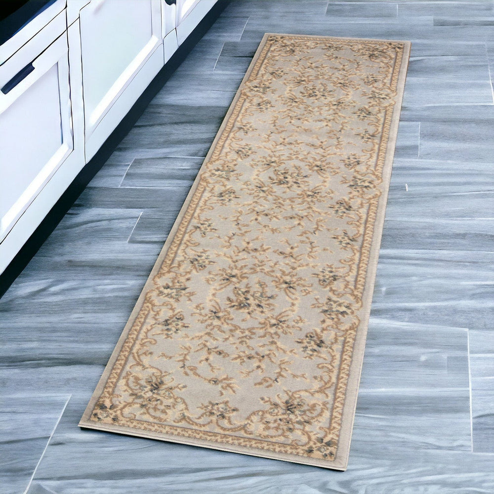 8' Light Grey Polypropylene Runner Rug - Homeroots