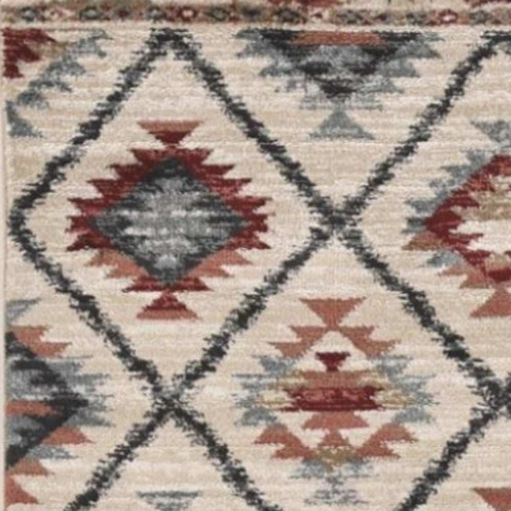 8' Ivory Machine Woven Geometric Lodge Indoor Runner Rug - Homeroots - Flyclothing LLC