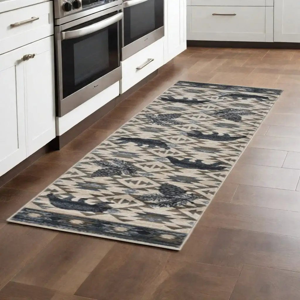 2' X 7' Ivory Or Blue Polypropylene Runner Rug - Homeroots