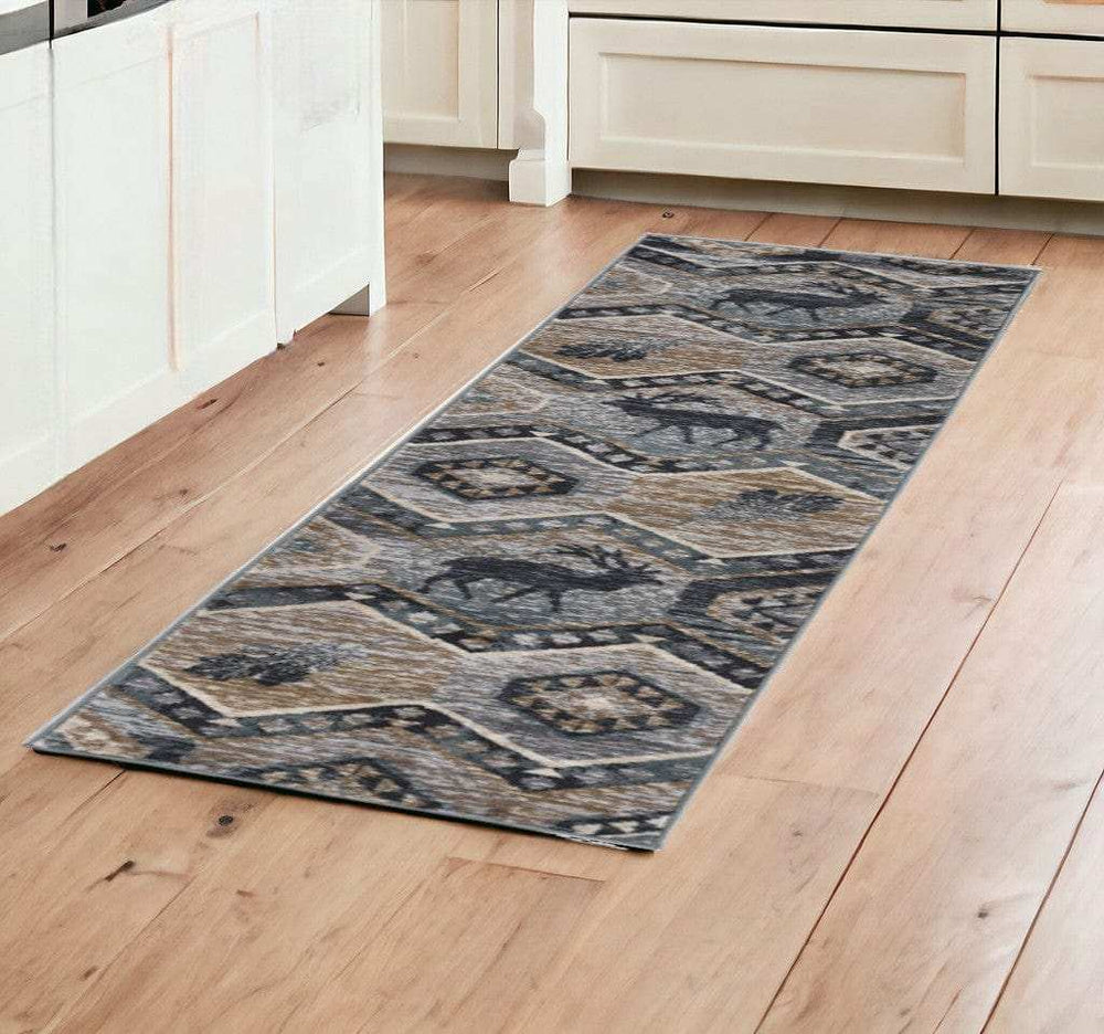 8' Seafoam Machine Woven Geometric Lodge Indoor Runner Rug - Homeroots - Flyclothing LLC
