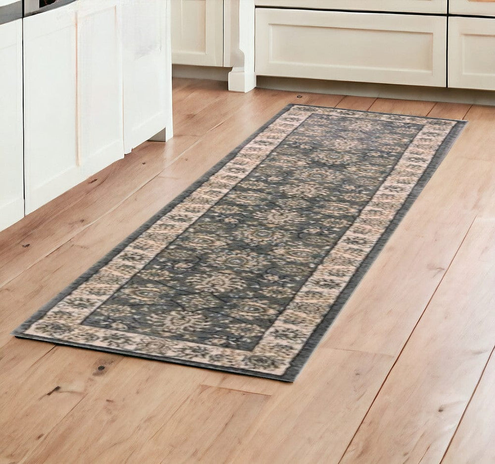 8' Grey Or Ivory Polypropylene Runner Rug - Homeroots