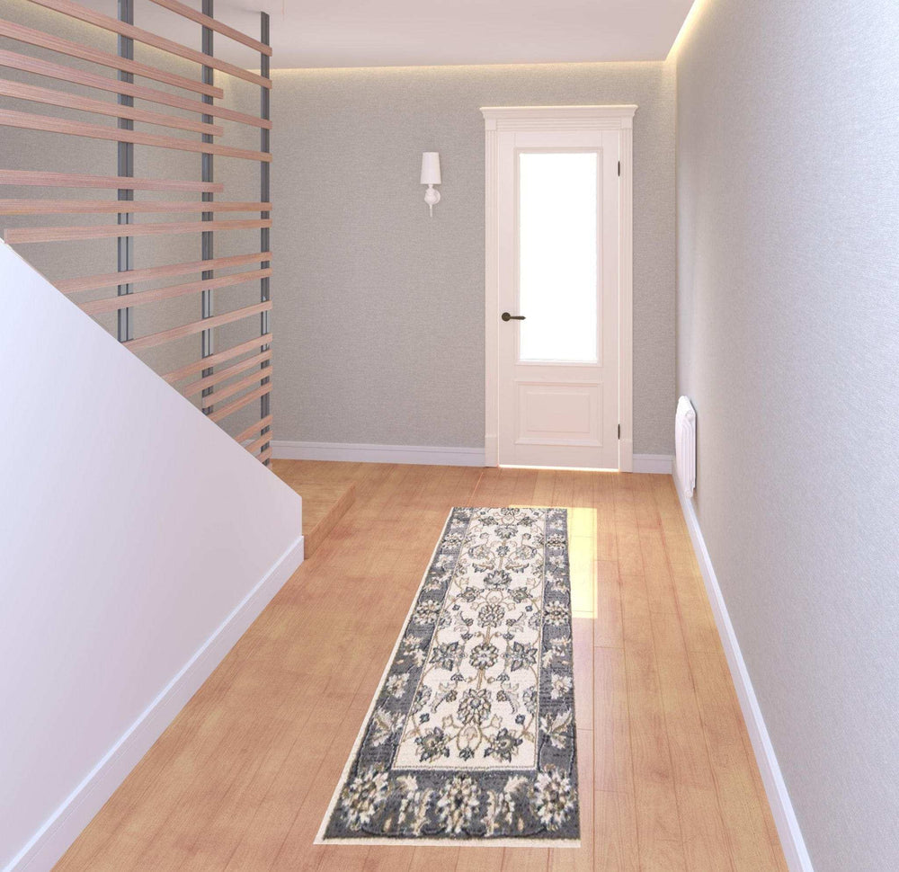 8' Gray And Ivory Runner Rug - Homeroots - Flyclothing LLC