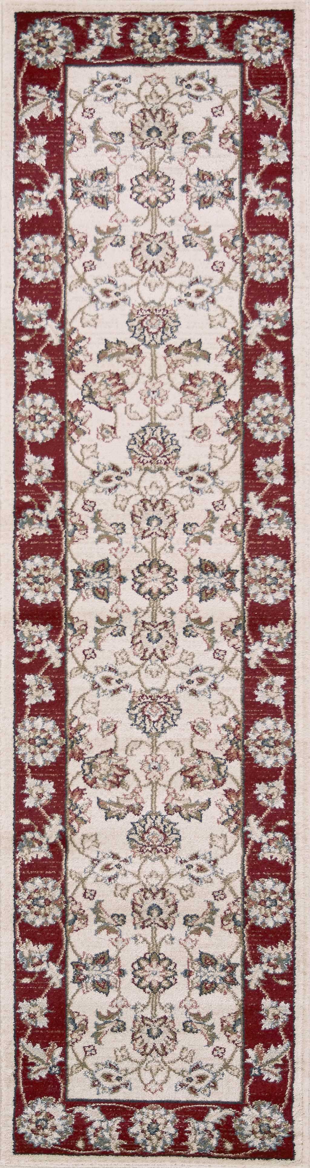 8' Ivory Red Bordered Floral Indoor Runner Rug - Homeroots - Flyclothing LLC