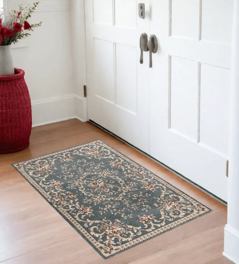 3' X 5' Slate Blue Floral Area Rug - Homeroots