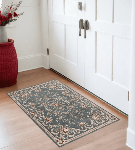 3' X 5' Slate Blue Floral Area Rug - Homeroots - Flyclothing LLC