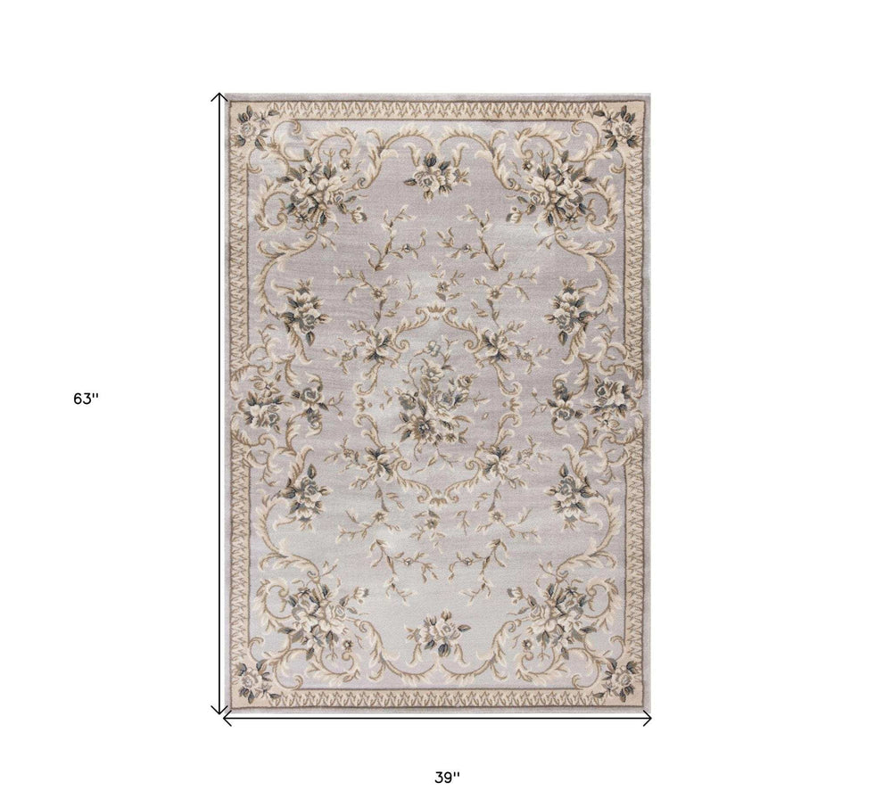 3' X 5' Light Gray Floral Area Rug - Homeroots - Flyclothing LLC