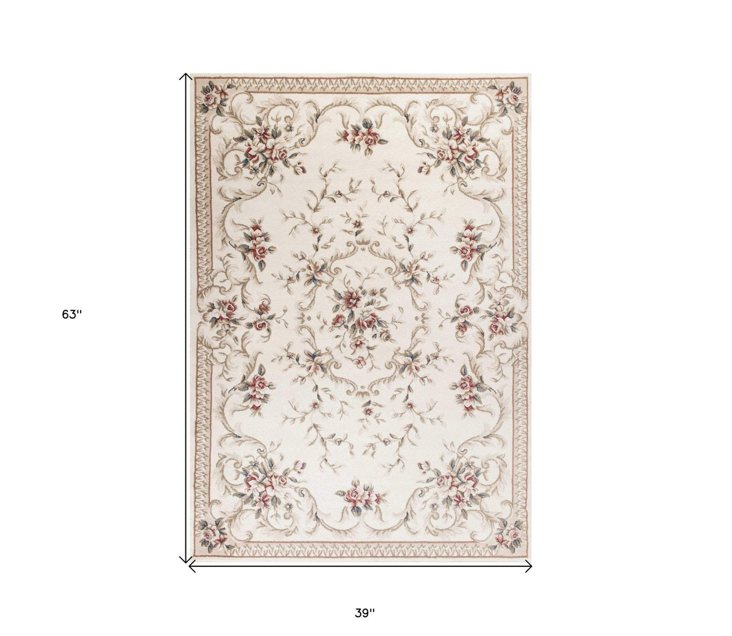 3' X 5' Ivory Bordered Floral Indoor Area Rug - Homeroots - Flyclothing LLC