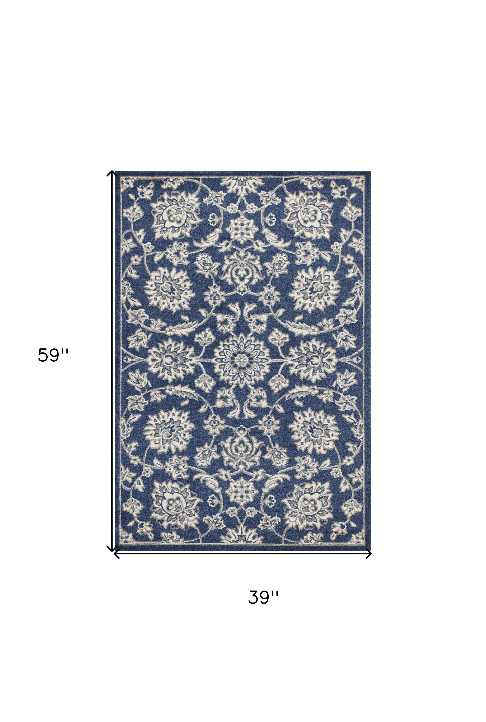 3' X 5' Blue and Ivory Area Rug - Homeroots - Flyclothing LLC