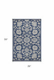 3' X 5' Blue and Ivory Area Rug - Homeroots